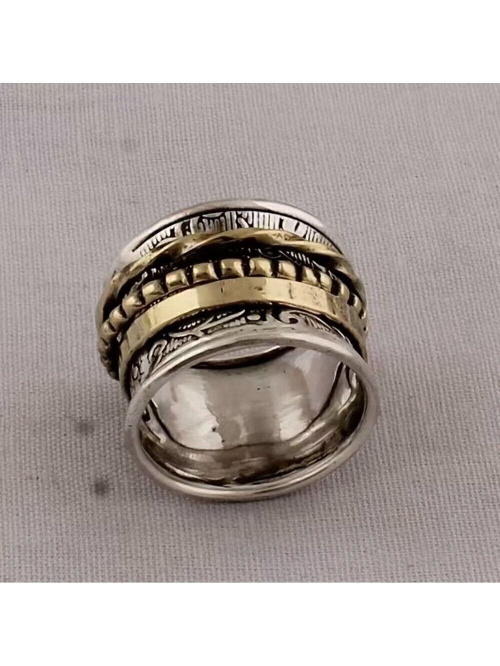 Boho Spinner Ring Two Tone Funky and Chunky #647 - Picture 5 of 11